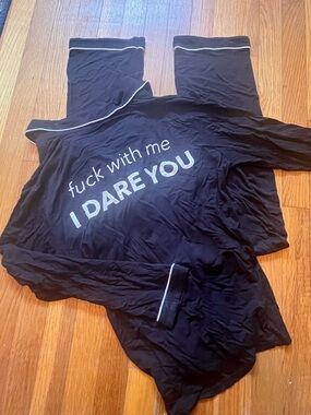 Black Graphic Pajama Set - 'I DARE YOU' Text